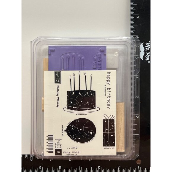 Stampin Up! Birthday Whimsy 111401 Wood Mounted Rubber Stamp Set cake balloon - Picture 1 of 2